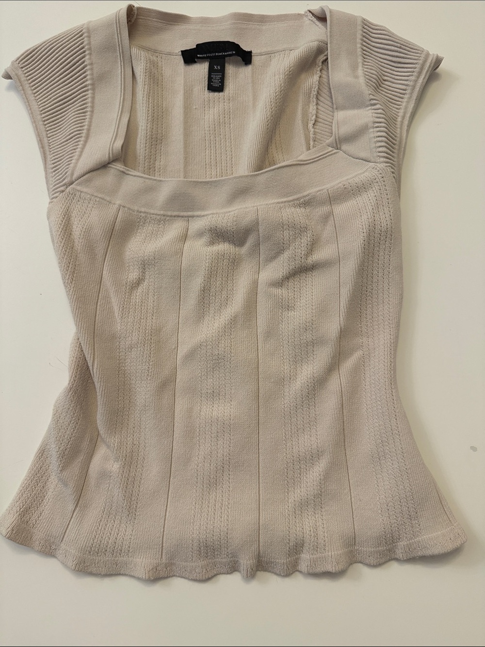 White House Black Market Cream Square-Neck Knit Cap-Sleeve Tank